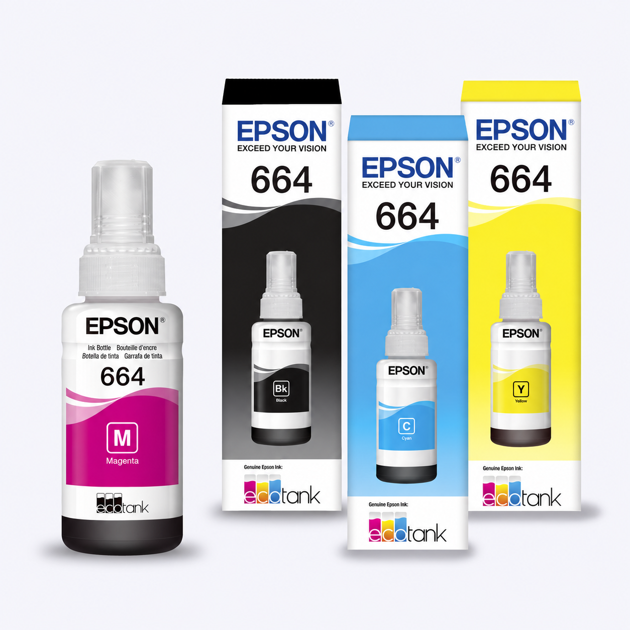 Tinta Epson T664 original en negro, cian, magenta y amarillo